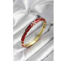 Mineli Pirinç Kırmızı Çiçek Desenli Zirkon Taşlı Gold Renk Kadın Kelepçe - TJ-BB7007