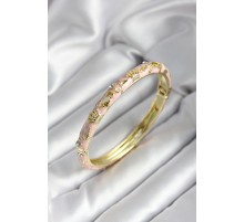 Mineli Pirinç Açık Pembe Kraliçe Taç Desenli Zirkon Taşlı Gold Renk Kadın Kelepçe - TJ-BB7011