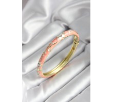 Mineli Pirinç Yavru Ağzı Çiçek Desenli Zirkon Taşlı Gold Renk Kadın Kelepçe - TJ-BB7014