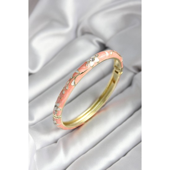 Mineli Pirinç Yavru Ağzı Çiçek Desenli Zirkon Taşlı Gold Renk Kadın Kelepçe - TJ-BB7014