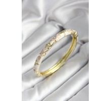 Mineli Pirinç Kırık Beyaz Çiçek Desenli Zirkon Taşlı Gold Renk Kadın Kelepçe - TJ-BB7015
