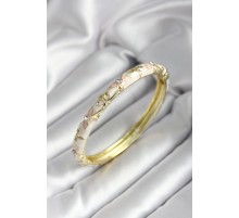Mineli Pirinç Kırık Beyaz Çiçek Desenli Zirkon Taşlı Gold Renk Kadın Kelepçe - TJ-BB7015