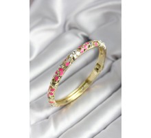 Mineli Pirinç Pembe Çiçek Desenli Gold Renk Kadın Kelepçe - TJ-BB7020