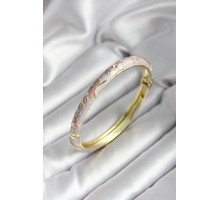 Mineli Pirinç Pembe Çiçek Desenli Gold Renk Kadın Kelepçe - TJ-BB7022