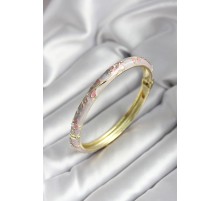 Mineli Pirinç Pembe Çiçek Desenli Gold Renk Kadın Kelepçe - TJ-BB7022