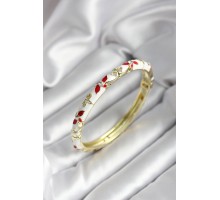 Mineli Pirinç Beyaz Çiçek Desenli Gold Renk Kadın Kelepçe - TJ-BB7023