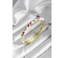 Mineli Pirinç Beyaz Çiçek Desenli Gold Renk Kadın Kelepçe - TJ-BB7023