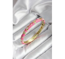 Mineli Pirinç Pembe Çiçek Desenli Gold Renk Kadın Kelepçe - TJ-BB7024