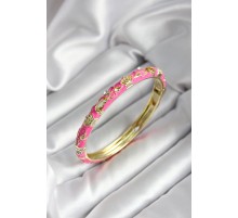 Mineli Pirinç Pembe Çiçek Desenli Gold Renk Kadın Kelepçe - TJ-BB7024