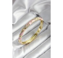 Mineli Pirinç Pembe Çiçek Desenli Gold Renk Kadın Kelepçe - TJ-BB7025