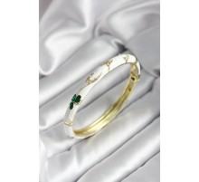 Mineli Pirinç Pembe Çiçek Desenli Gold Renk Kadın Kelepçe - TJ-BB7029