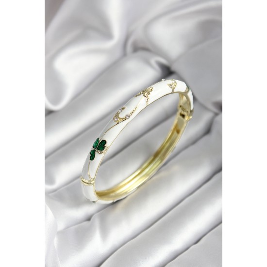 Mineli Pirinç Pembe Çiçek Desenli Gold Renk Kadın Kelepçe - TJ-BB7029