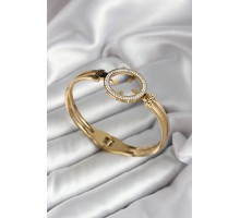316L Çelik Zirkon Taşlı Çeyrek Takılabilir Model Gold Renk Kadın Kelepçe - TJ-BB7030