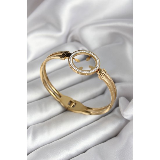 316L Çelik Zirkon Taşlı Çeyrek Takılabilir Model Gold Renk Kadın Kelepçe - TJ-BB7030