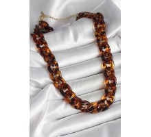 Leopar Desenli Mika Kalın Zincir Kadın Kolye - TJ-BKO10235