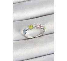 Pirinç Sıralı Kalp Figürlü Zirkon Taşlı Gümüş Renk Ayarlanabilir Kadın Yüzük - TJ-BYK3755