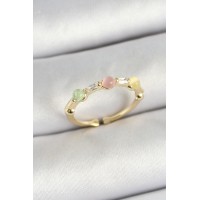 Pirinç Sıralı Boncuk Figürlü Zirkon Taşlı Gold Renk Ayarlanabilir Kadın Yüzük TJ-BYK3758