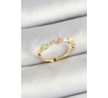 Pirinç Sıralı Boncuk Figürlü Zirkon Taşlı Gold Renk Ayarlanabilir Kadın Yüzük - TJ-BYK3758