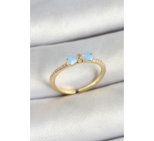 Pirinç Fiyonk Figürlü Zirkon Taşlı Gold Renk Ayarlanabilir Kadın Yüzük - TJ-BYK3760