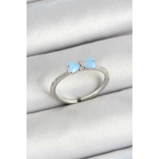 Pirinç Fiyonk Figürlü Zirkon Taşlı Gümüş Renk Ayarlanabilir Kadın Yüzük - TJ-BYK3761