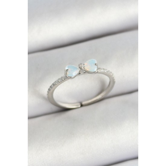 Pirinç Fiyonk Figürlü Zirkon Taşlı Gümüş Renk Ayarlanabilir Kadın Yüzük - TJ-BYK3765