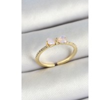 Pirinç Fiyonk Figürlü Zirkon Taşlı Gold Renk Ayarlanabilir Kadın Yüzük - TJ-BYK3772