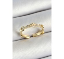 Pirinç Düğüm Figürlü Zirkon Taşlı Gold Renk Ayarlanabilir Kadın Yüzük - TJ-BYK3776