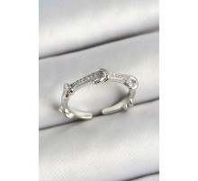 Pirinç Düğüm Figürlü Zirkon Taşlı Gümüş Renk Ayarlanabilir Kadın Yüzük - TJ-BYK3777