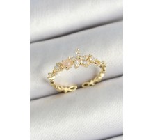 Pirinç Papatya Figürlü Zirkon Taşlı Gold Renk Ayarlanabilir Kadın Yüzük - TJ-BYK3779
