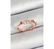 Pirinç Papatya Figürlü Zirkon Taşlı Rose Gold Renk Ayarlanabilir Kadın Yüzük - TJ-BYK3780