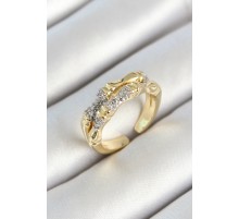 Pirinç Kemik Figürlü Zirkon Taşlı Gold Renk Ayarlanabilir Kadın Yüzük - TJ-BYK3781