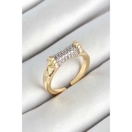Pirinç Makara Figürlü Zirkon Taşlı Gold Renk Ayarlanabilir Kadın Yüzük - TJ-BYK3782