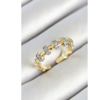 Pirinç Sıralı Daire Figürlü Zirkon Taşlı Gold Renk Ayarlanabilir Kadın Yüzük - TJ-BYK3783