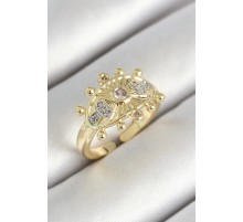 Pirinç Göz Figürlü Zirkon Taşlı Gold Renk Ayarlanabilir Kadın Yüzük - TJ-BYK3786