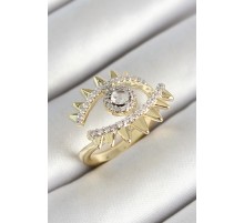 Pirinç Göz Figürlü Zirkon Taşlı Gold Renk Ayarlanabilir Kadın Yüzük - TJ-BYK3787