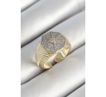 Pirinç Sekizgen Figür Zirkon Taşlı Gold Renk Ayarlanabilir Kadın Yüzük - TJ-BYK3788