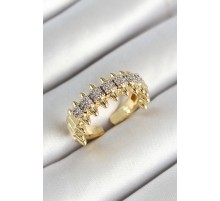 Pirinç Kurşun Figürlü Zirkon Taşlı Gold Renk Ayarlanabilir Kadın Yüzük - TJ-BYK3790