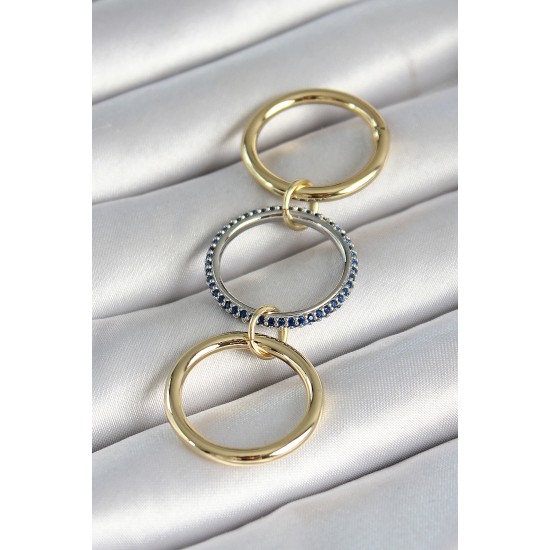 Pirinç Gold Renk Zirkon Taşlı 3'Lü Kadın Yüzük - TJ-BYK3791