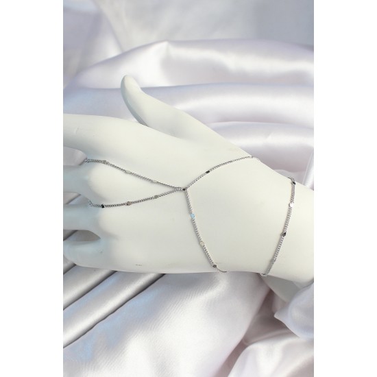 Pirinç Gümüş Renk Parçalı Ezme Zincirli Şahmeran - TJ-SN643