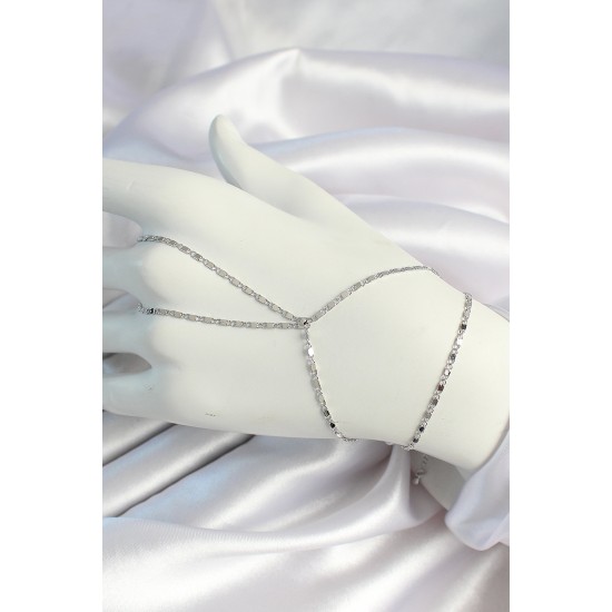 Pirinç Gümüş Renk Parçalı Ezme Zincirli Şahmeran - TJ-SN647