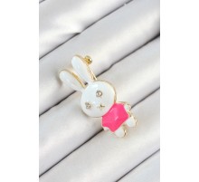 Zirkon Taş Detaylı Beyaz Ve Pembe 3D Tavşan Figürlü Kadın Broş - TJ-BR436