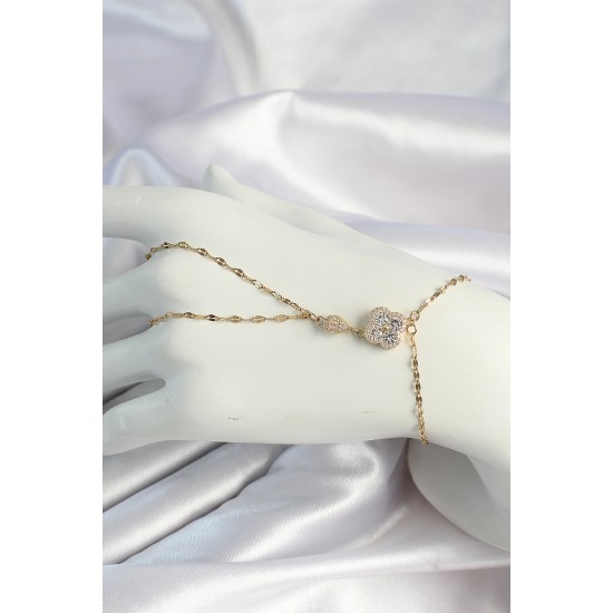 316L Çelik Gold Renk Zincirli Yonca Figürlü Zirkon Taşlı Şahmeran - TJ-SN652