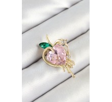 Pembe Ve Yeşil Zirkon Taşlı 3D Eriyen Kalp Figürlü Gold Renk Kadın Broş - TJ-BR438