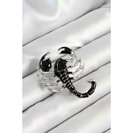 3D Siyah Akrep Figürlü Gümüş Renk Kadın Broş - TJ-BR439