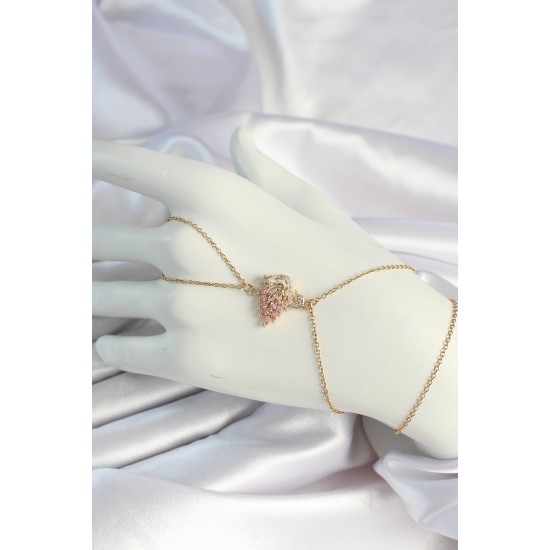 316L Çelik Gold Renk Zirkon Taşlı Kuğu Figürlü Şahmeran - TJ-SN656