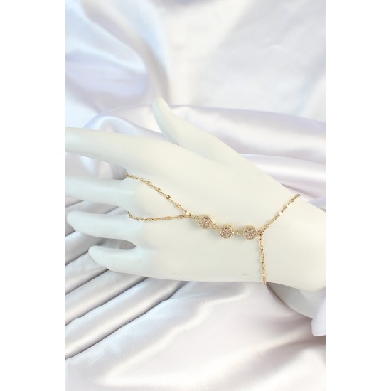 316L Çelik Gold Renk Zincirli Baget Zirkon Taşlı Şahmeran - TJ-SN658