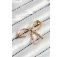 Zirkon Taş Detaylı 3D Fiyonk Figürlü Gold Renk Kadın Broş - TJ-BR442