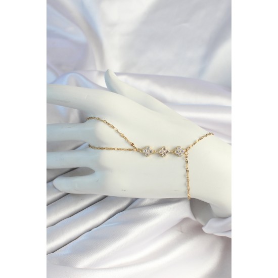 316L Çelik Zincirli Gold Renk Yonca Zirkon Taşlı Şahmeran - TJ-SN664