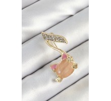 Zirkon Taşlı 3D Kedi Detaylı Nota Figürlü Gold Renk Kadın Broş - TJ-BR444