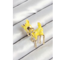 Zirkon Taşlı Fiyonk Detaylı 3D Sarı Ceylan Figürlü Gold Renk Kadın Broş - TJ-BR445